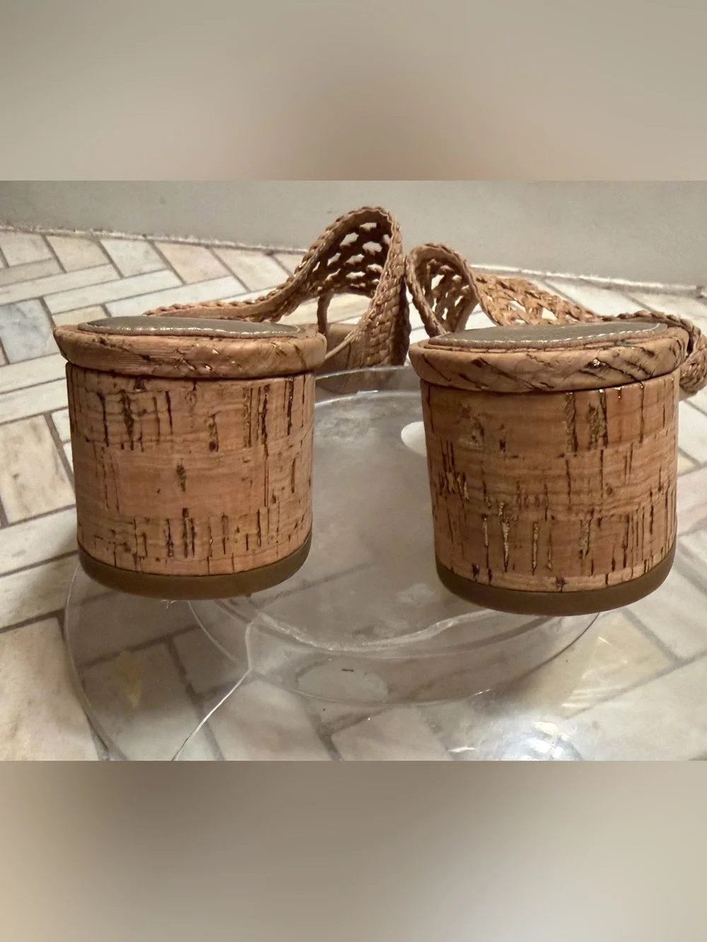 Donald Pliner Melrose3 Sparkle Cork Low Heels Natural Woven Sandal Size 10 - Picture 11 of 16